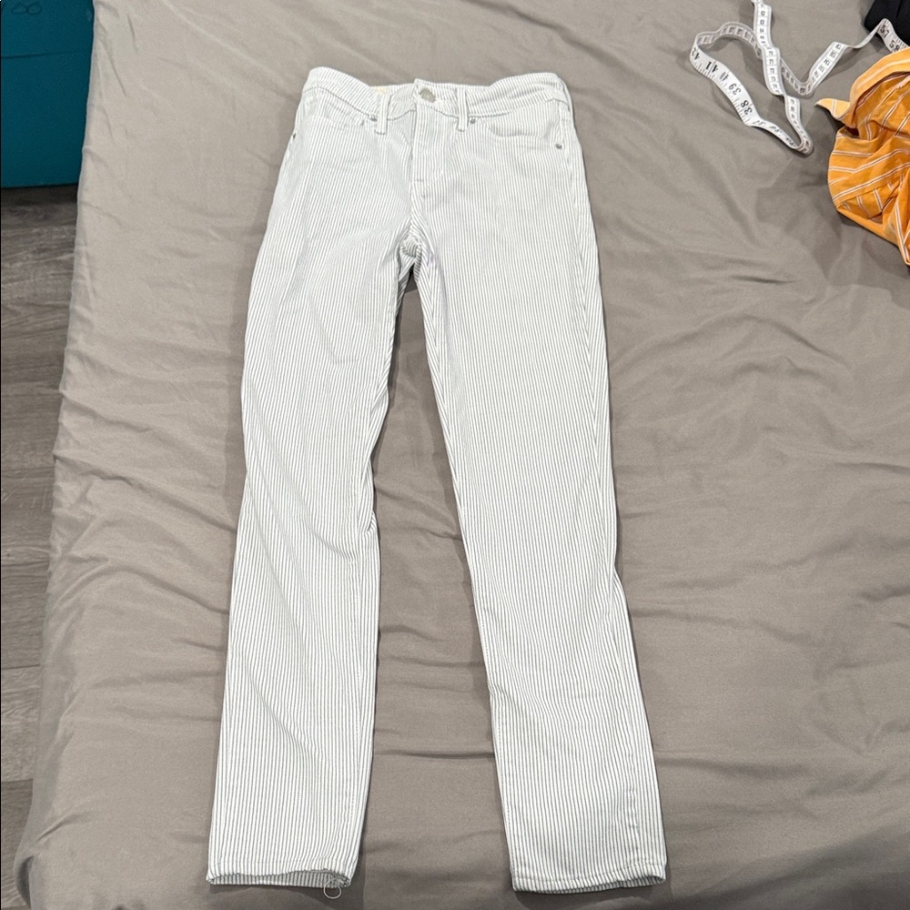 Classic White Striped Women's Straight Leg Jeans